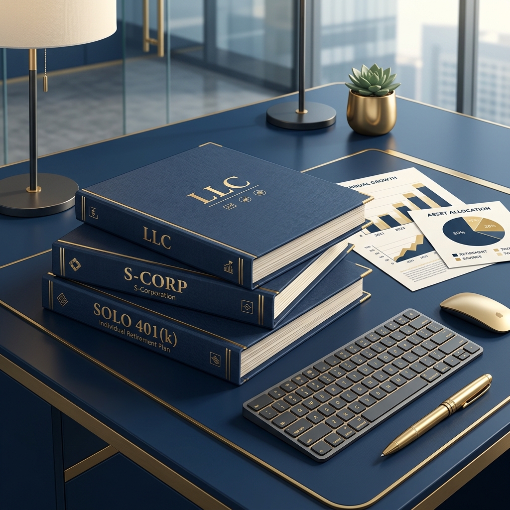 Detailed folders representing corporate entity setup and Solo 401(k) trust administration.
